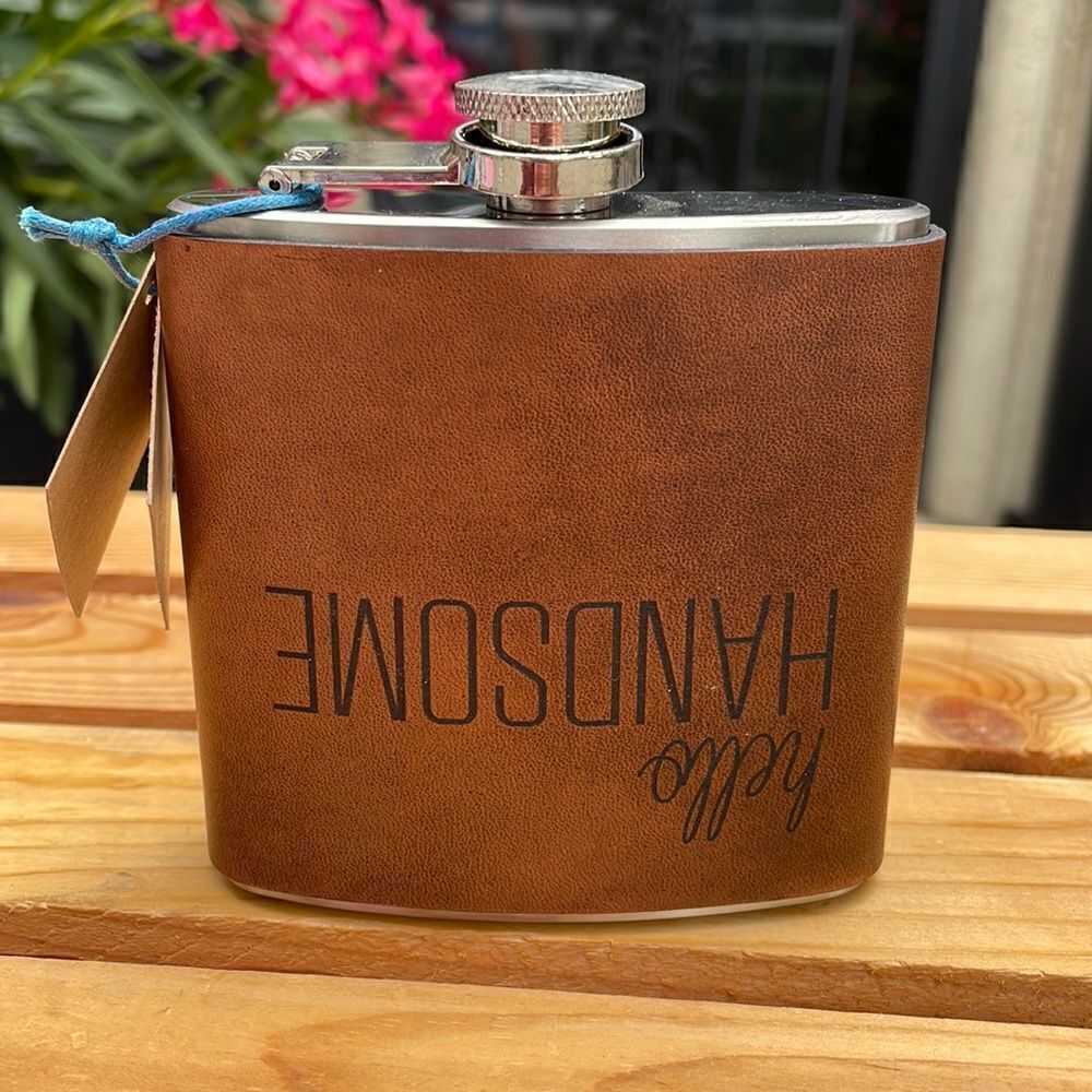 Hello Handsome Leather Flask